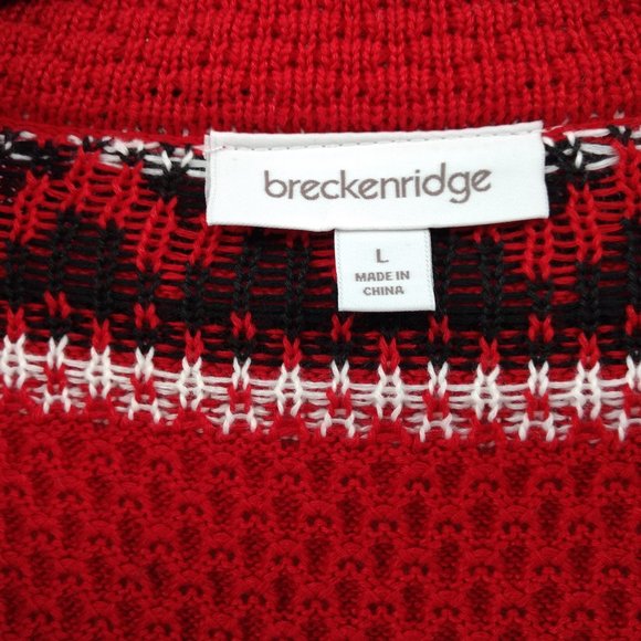 BRECKENRIDGE Sweater Cardigan Women's L Red Fair‎ Isle Full Zip Nordic Snowflake - Picture 10 of 14